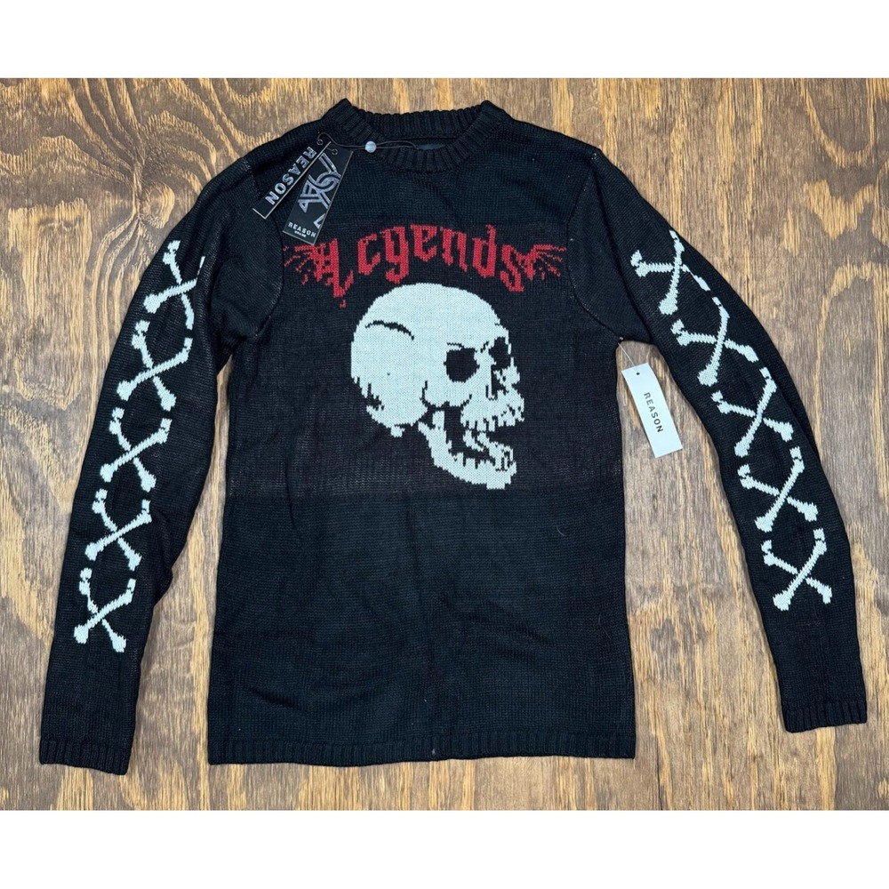 Reason Legends Skull Sweater Size S NWT Black Goth Y2K Streetwear Skeleton Knit